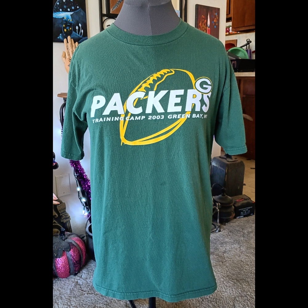 💚💛*4/$15* Vintage 2003 Green Bay Packers Training Camp Tee Large Football Y2K